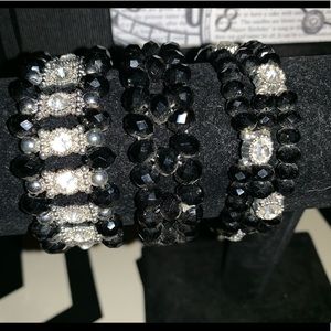 NEW Set of 3 Black Rhinestone Elastic Bracelets